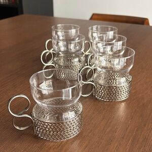 VINTAGE littala Tsaikka - Rare Stainless & Glass Tea Cups - Set of 6
